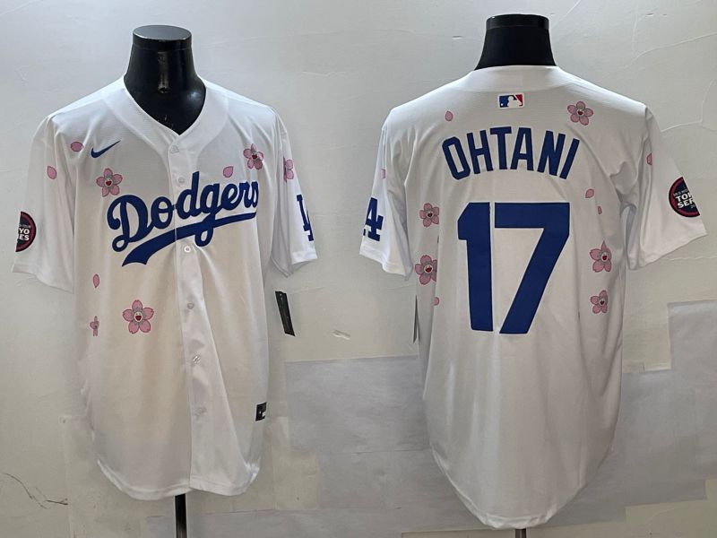 Men Los Angeles Dodgers 17 Ohtani White Sakura Edition 2025 Nike MLB Jersey style 1
